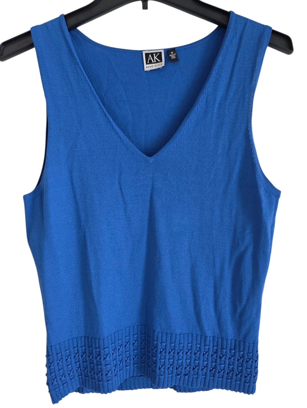 Anne Klein V Neck Knit Tank Top Blue Size Medium